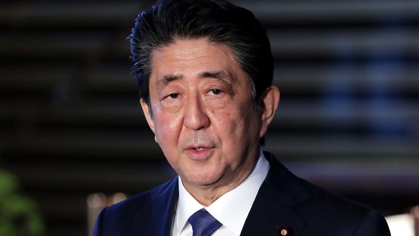 Japan's Prime Minister Shinzo Abe speaks to the media after his meeting with experts of the COVID-19 coronavirus outbreak, at his official residence in Tokyo on April 6, 2020. - Abe said on April 6 the government plans to declare a state of emergency and proposed a stimulus package worth 1 trillion USD as new coronavirus infections spike in Tokyo and elsewhere. (Photo by STR / JIJI PRESS / AFP) / Japan OUT (Photo by STR/JIJI PRESS/AFP via Getty Images)