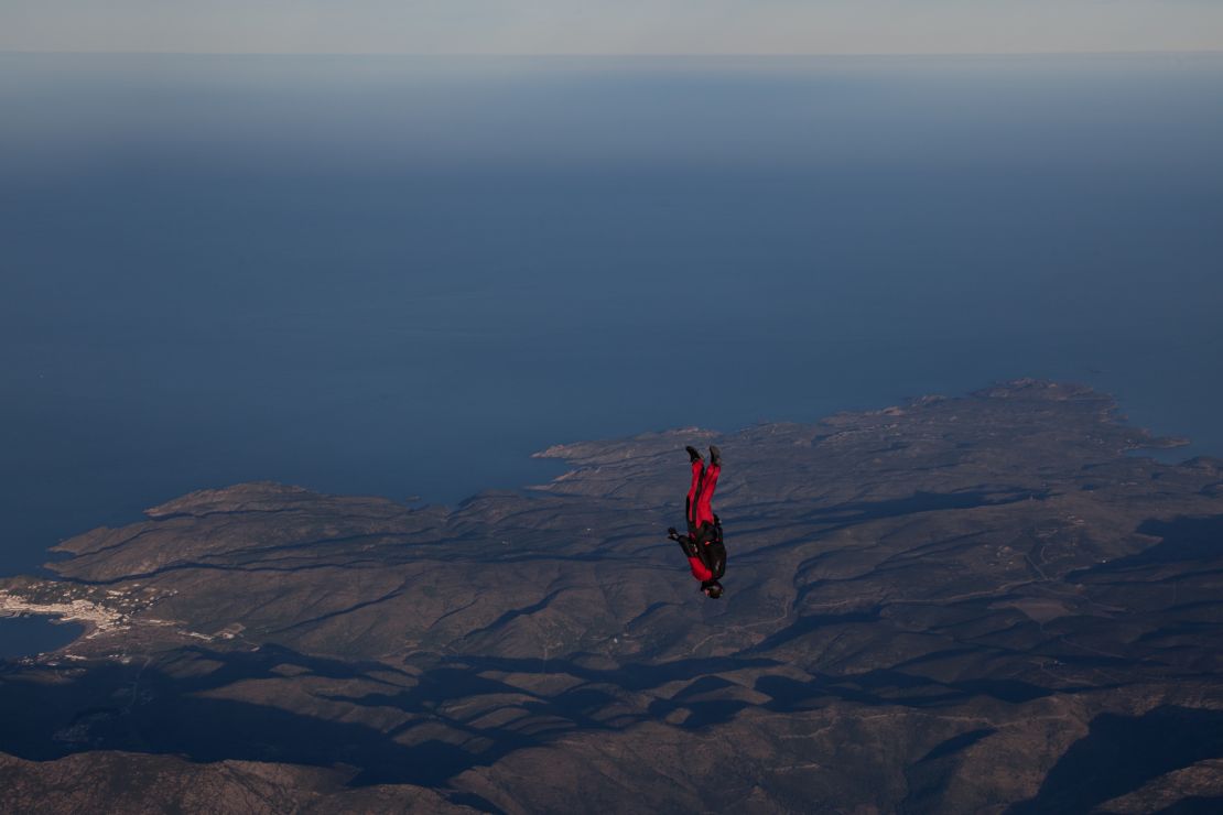 Hauser travels straight towards the ground on one of his many jumps. 