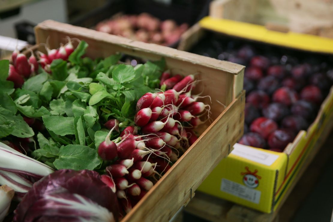 Boxes of fresh fruit and vegetables are pictured inside the warehouse of Natoora.