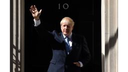 Boris Johnson gestures after giving a speech outside 10 Downing Street in London on July 24, 2019 on the day he was formally appointed British prime minister.
