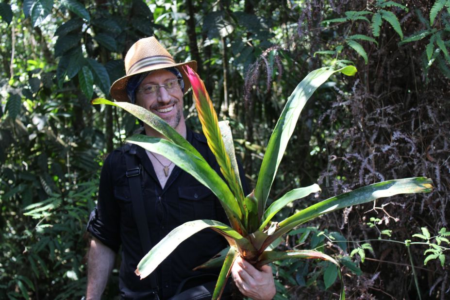 Diazgranados holds a bromeliad specimen on the program's latest expedition pre-lockdown in February.