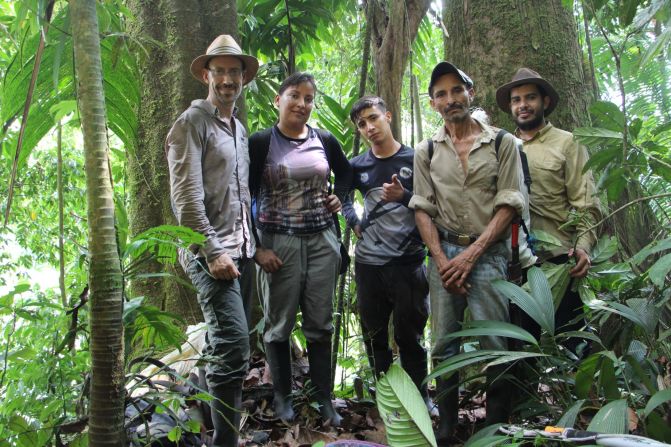 Diazgranados and a group of explorers, photographed in February as part of a two-day expedition to the peak of Aleta de Tiburon (5,135 feet), Serrania de las Quinchas. "We were the first botanists ever making scientific plant collections in this peak," he says.