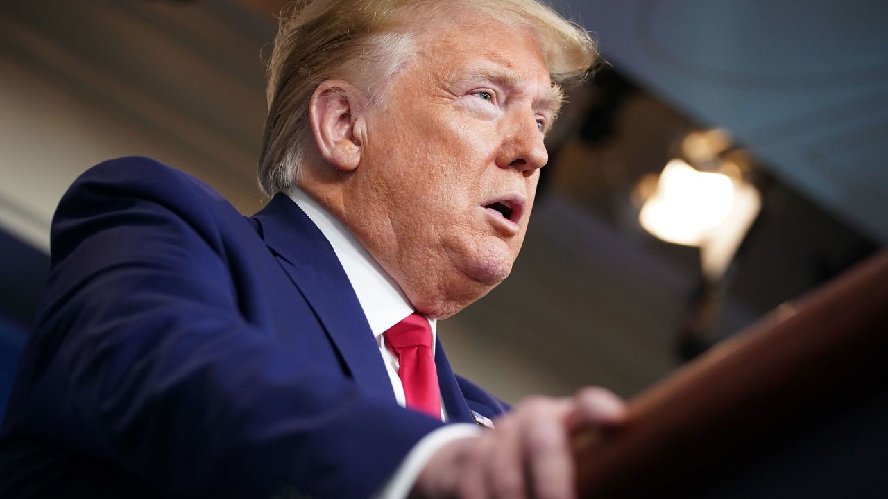 US President Donald Trump speaks during the daily briefing on the novel coronavirus, COVID-19, in the Brady Briefing Room at the White House on April 6, 2020, in Washington, DC.