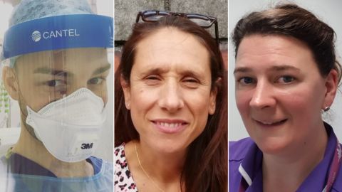 From left to right: Sean White, Rosana Josep Zaragoza and Laura Duffell are among the nurses on the frontline of this crisis.