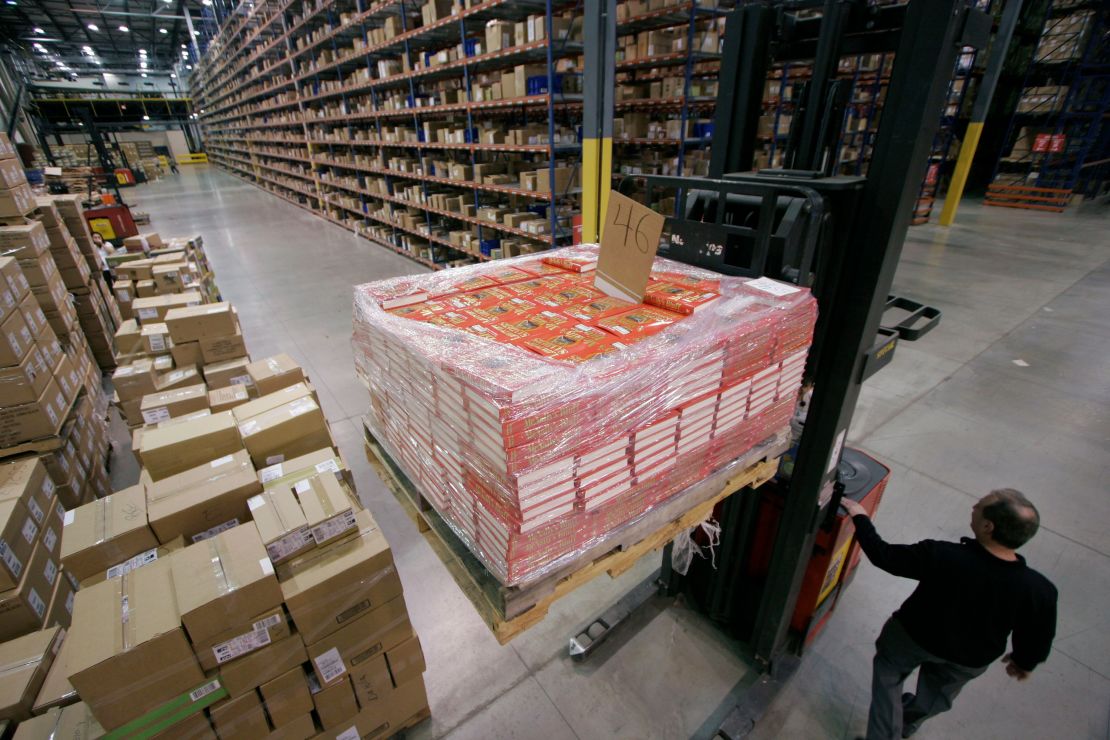 A forklift moves a pallet of books at the Barnes & Noble Distribution Center in Monroe Township, N.J. on Nov. 21, 2006.