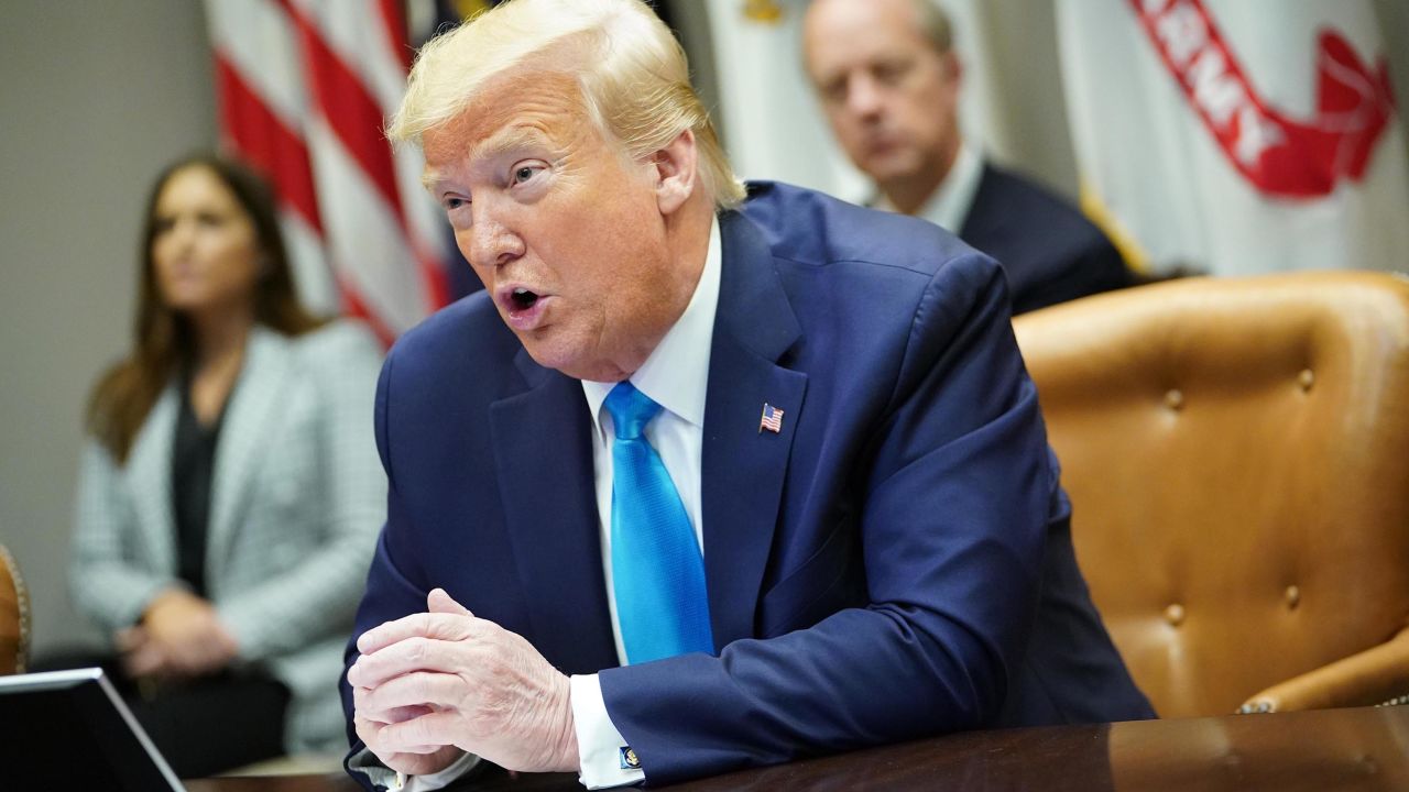 US President Donald Trump speaks on small business relief in the Roosevelt Room of the White House in Washington, DC on April 7, 2020. - Trump met virtually on Tuesday with executives of US banking giants to discuss boosting relief for small business, banking sources said.