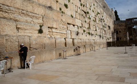 A man prays at the Western Wall in Jerusalem on April 6.