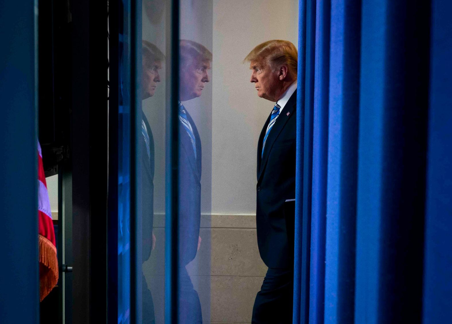 Trump arrives for a briefing on March 23.