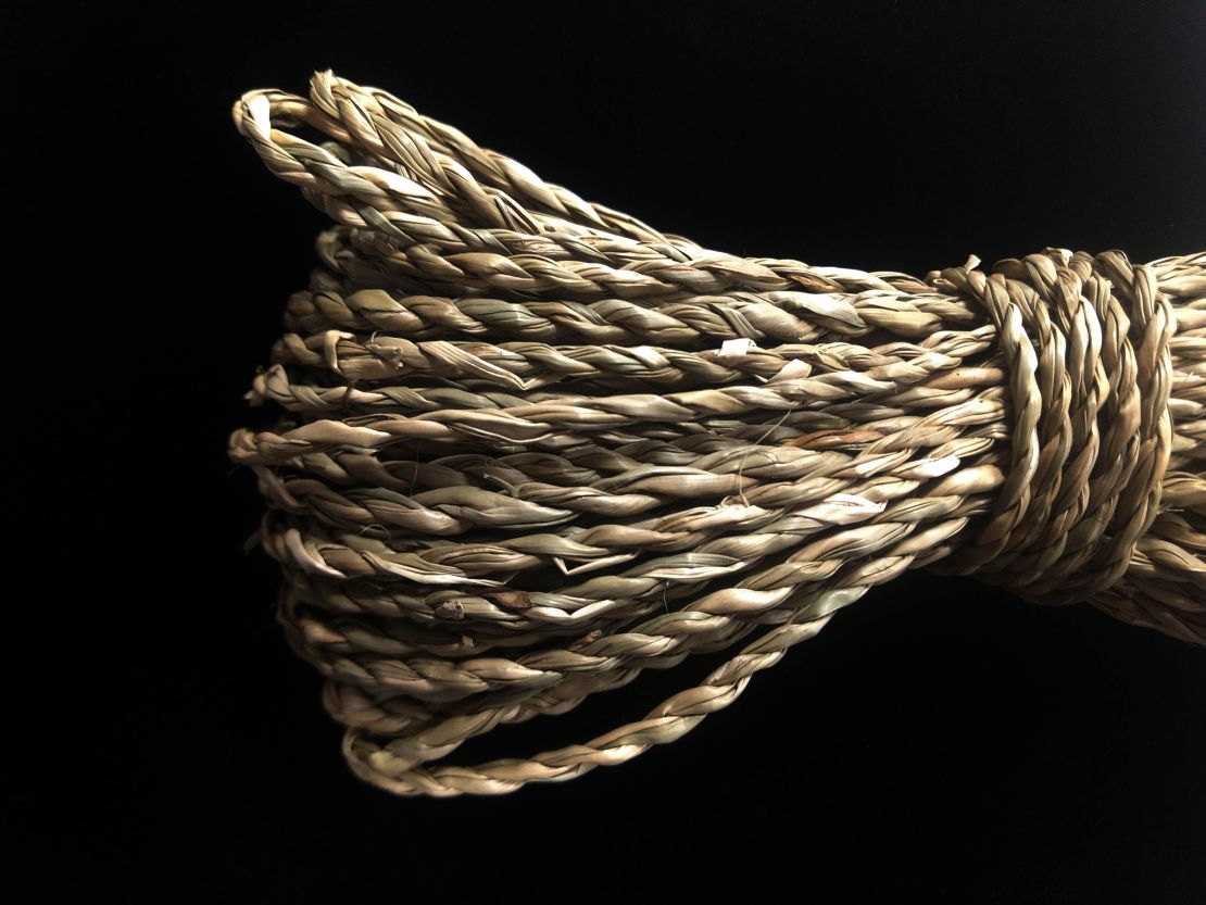 Modern cordage made from grass.  Twisted fibres can form the basis of rope, nets, fabric, and clothing. 