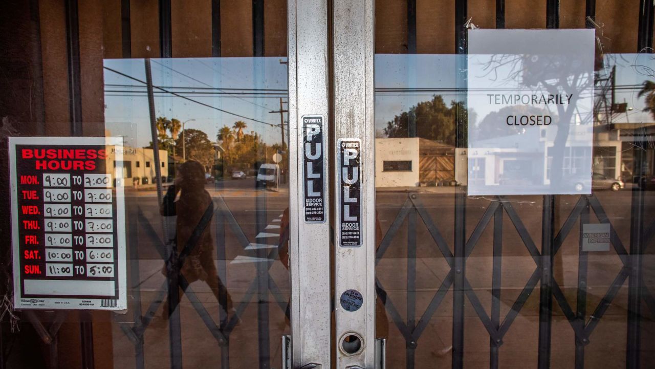 A framing art gallery is closed in Venice Beach, California' during the COVID-19 novel coronavirus on April 01, 2020. - Another 6.65 million US workers filed for unemployment benefits last week, the most ever recorded, as the coronavirus forces businesses to shut down nationwide, the Labor Department reported on April 2, 2020. (Photo by Apu GOMES / AFP) (Photo by APU GOMES/AFP via Getty Images)