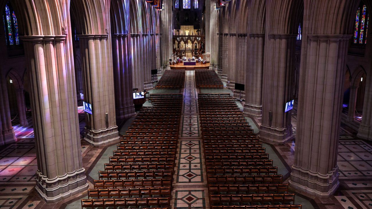 The Very Rev. Dean Randy Hollerith at an empty Washington National Cathedral