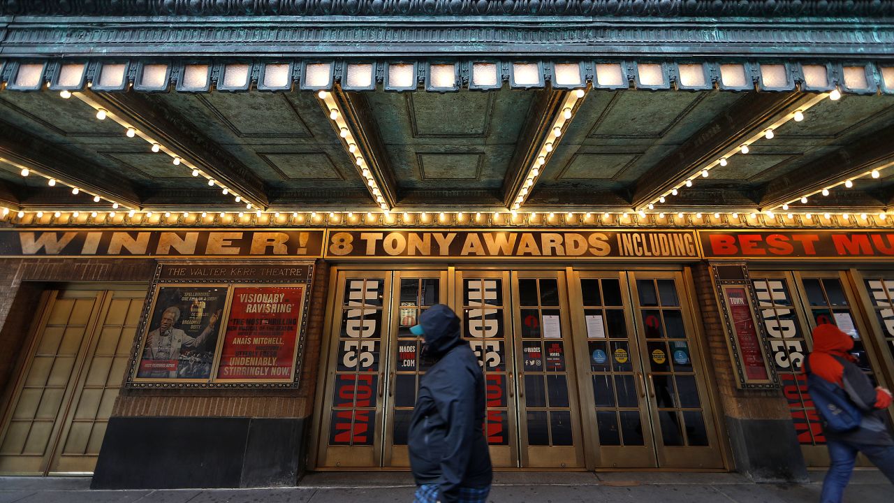 A view of the Walter Kerr theater on March 22, 2020 in New York City. The Broadway League announced Wednesday that all shows will be suspended until June 7. 