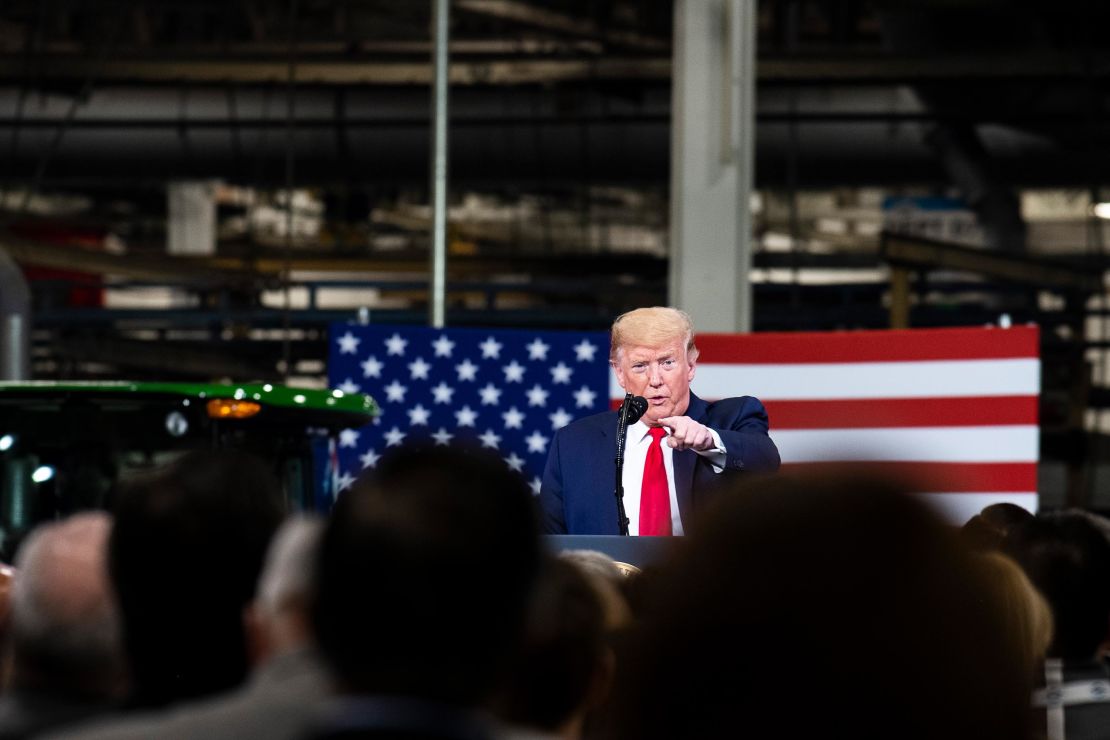 President Donald Trump speaks during a visit to Dana Incorporated, an auto-manufacturing supplier, on Jan. 30, 2020 in Warren, Michigan. During his speech, Trump touted good job numbers and the strong performance of car companies in the state.