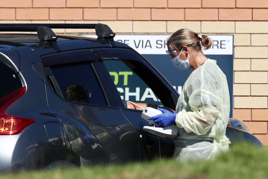 A nurse tests a member of the public at a Covid-19 drive through testing centre in Northcross on the North Shore on April 2, 2020 in Auckland, New Zealand.