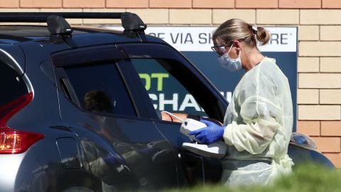 A nurse tests a member of the public at a Covid-19 drive through testing centre in Northcross on the North Shore on April 2, 2020 in Auckland, New Zealand. 