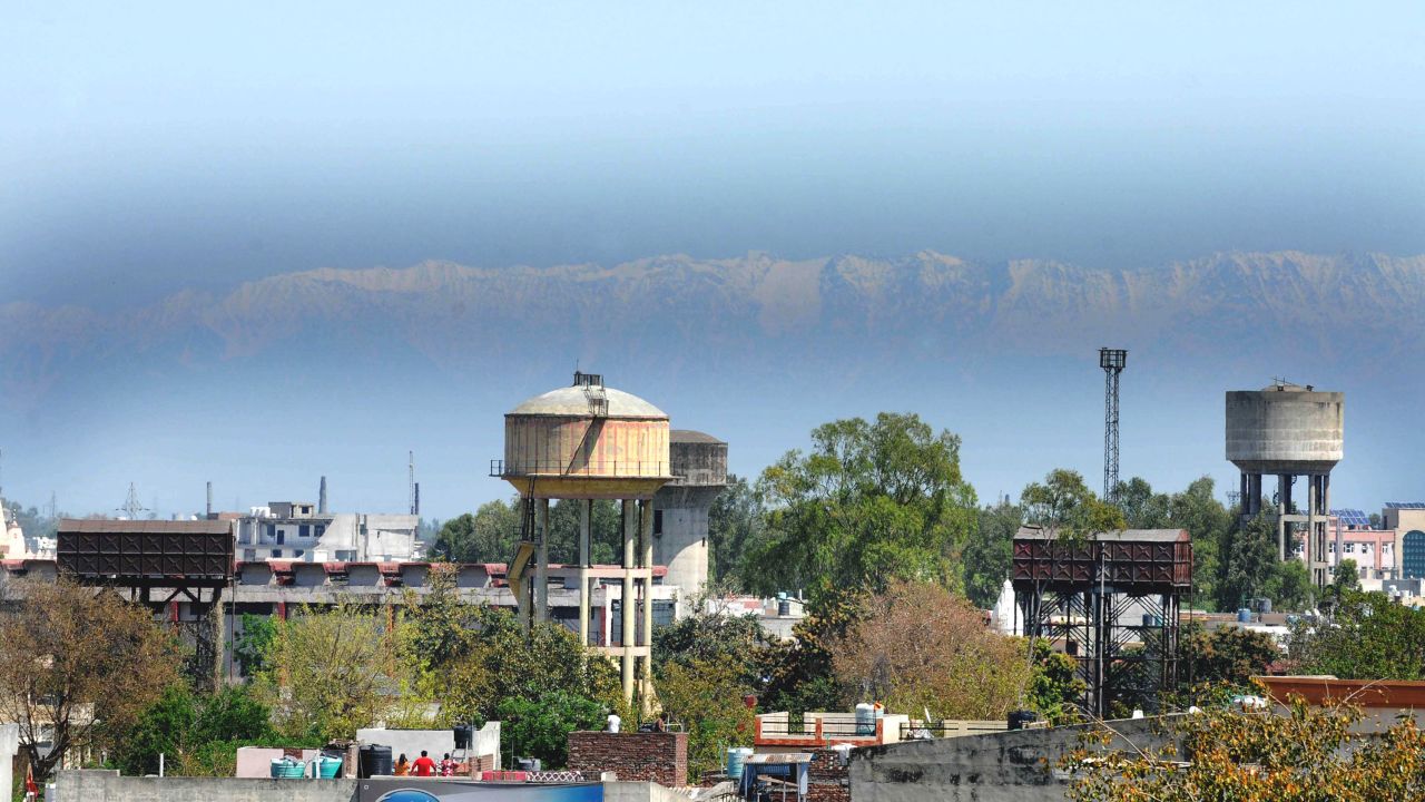 The Dhauladhar range of mountains is visible from the city due to a drop in pollution levels.