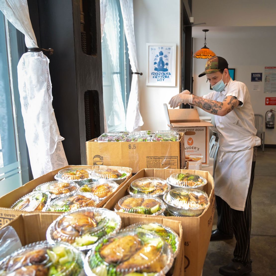 Golden Diner, one of Off Their Plate's restaurant partners in New York, prepares meals for Elmhurst Hospital.