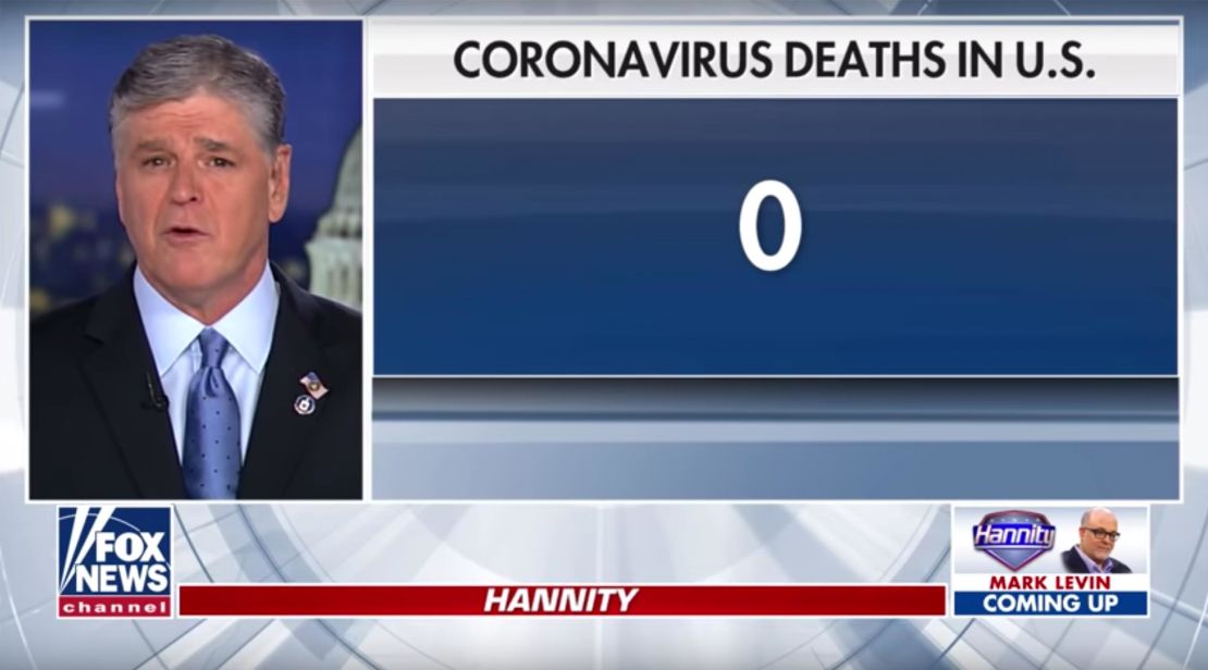 Fox News host Sean Hannity told viewers in a Feb. 27 broadcast that the coronavirus had yet to kill a single American.