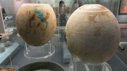 The eggs on display at the museum were found in the Isis Tomb, an elite burial in Italy, and were dated to around 625 to 550 BC. 