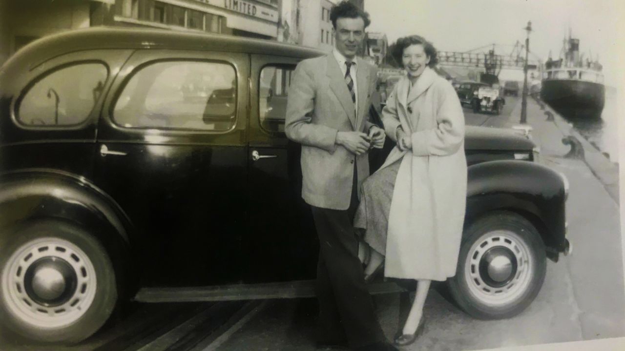 The Johnstons honeymooning on the southwest of England in 1955.