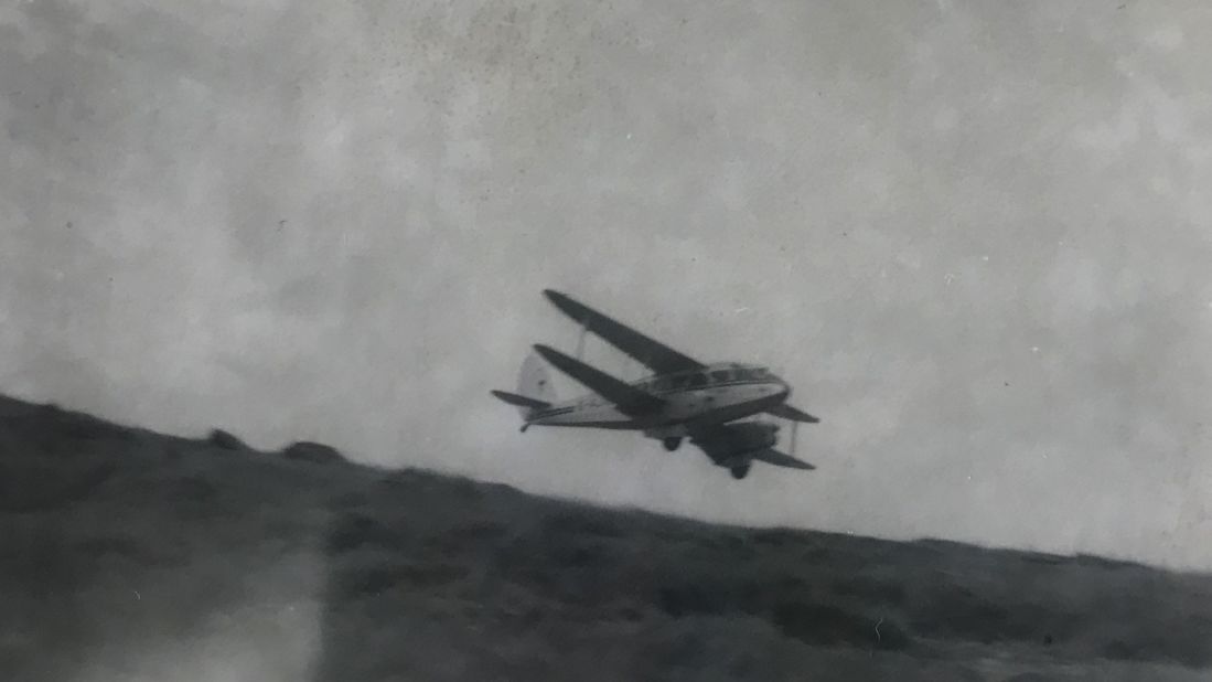 <strong>Airplane landing:</strong> In 1959, the Johnstons visited the Scilly Isles, an archipelago off the coast of Cornwall in the southwest of England. They took this photograph of an airplane landing on the island.