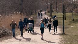 People run and walk in Nacka, in the outskirts of Stockholm, Sweden, Wednesday, April 8, 2020. Swedish authorities have advised the public to practice social distancing because of the coronavirus pandemic, but still allow a large amount of personal freedom, unlike most other European countries. (AP Photo/Andres Kudacki)