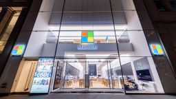 NEW YORK CITY, NEW YORK  - MARCH 20: A view of the closed 5th Ave Microsoft Store in Midtown Manhattan in the wake of the COVID-19 outbreak on March 20, 2020 in New York City. The tourism and entertainment industries have been hit hard by restrictions in response to the outbreak of COVID-19. (Photo by Roy Rochlin/Getty Images)