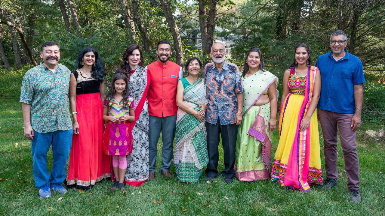 We took this photo at a party we threw in September, partly to celebrate my dad's 80th birthday. Here my parents are surrounded by their three kids, their kids' spouses, and my daughters.