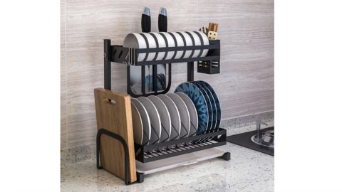 Avery 15.5 in. Black Stainless Steel Standing Dish Rack 