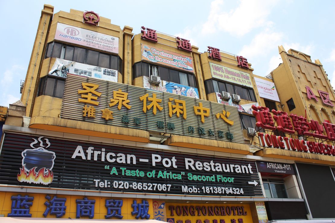 An African restaurant in the San Yuan Li area of Guangzhou, near where five Nigerians tested positive for the virus.