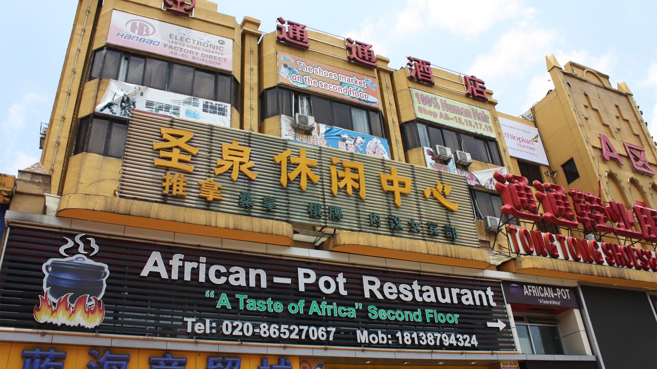 An African restaurant in the San Yuan Li area of Guangzhou, near where five Nigerians tested positive for the virus.