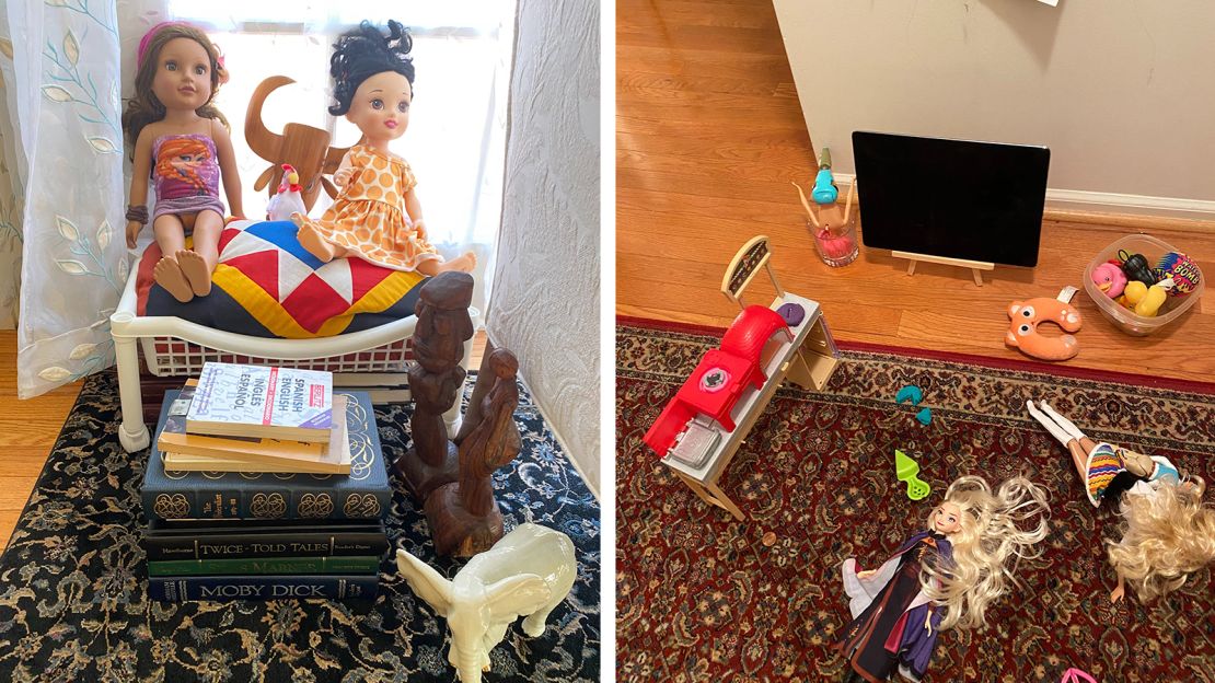 That first weekend, my daughter stacked books like Moby Dick and used decorative figurines to create settings and characters for her dolls. Last week, my husband drove back to Queens and brought some more toys.