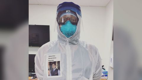 Robertino Rodriguez, a respiratory therapist, put a laminated photo of his face along with his name on his PPE gear -- an effort to put his patients at ease. The idea has caught on.