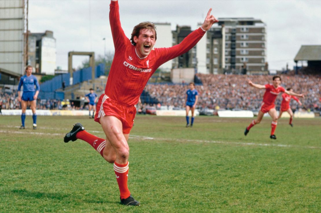 As Liverpool player-manager Kenny Dalglish celebrates after scoring the winning goal that gives Liverpool the Division One Championship for the 1985/86 season after beating Chelsea 1-0 at Stamford Bridge.