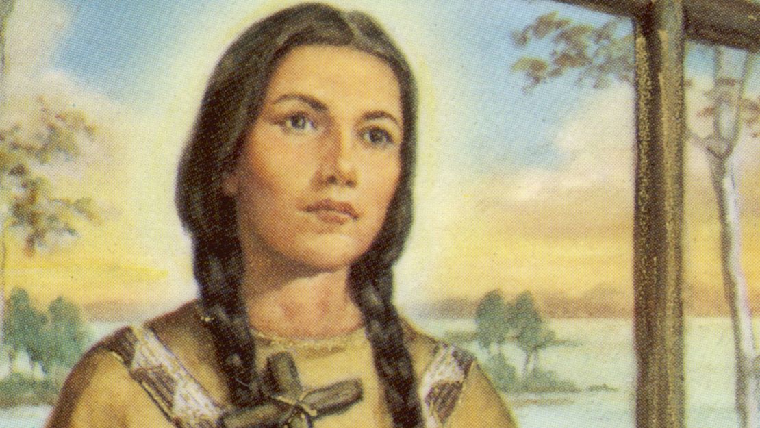 An illustration of Kateri Tekakwitha.