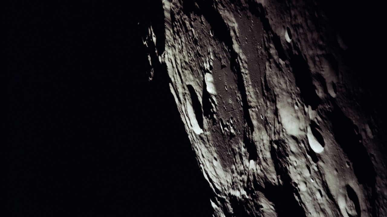 The astronauts captured this image of Crater No. 302 on the farside of the moon. 