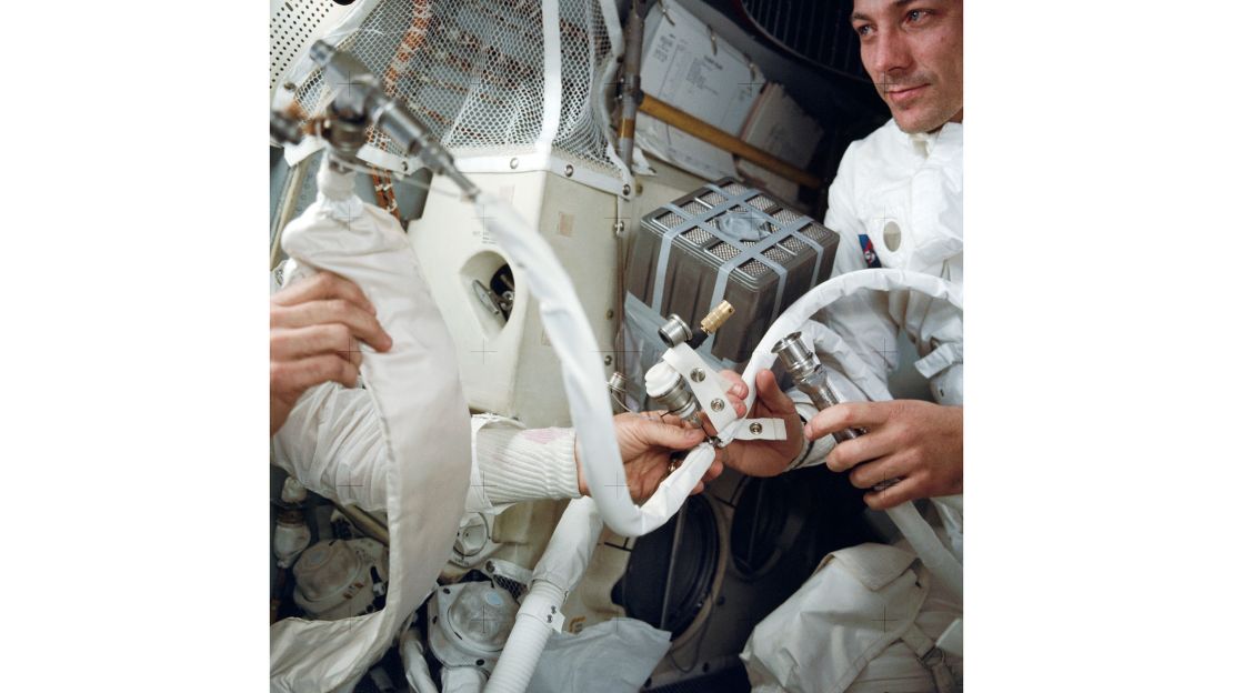 Plastic bags, tape and carboard were used to clear carbon dioxide from the lunar module. 