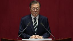 South Korean President Moon Jae-in speaks at the National Assembly on October 22, 2019 in Seoul, South Korea.