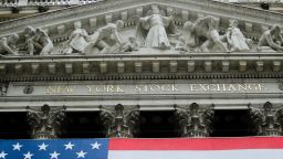 An American flag is shown on the building of the New York Stock Exchange Friday, April 10, 2020, in New York. (AP Photo/Frank Franklin II)