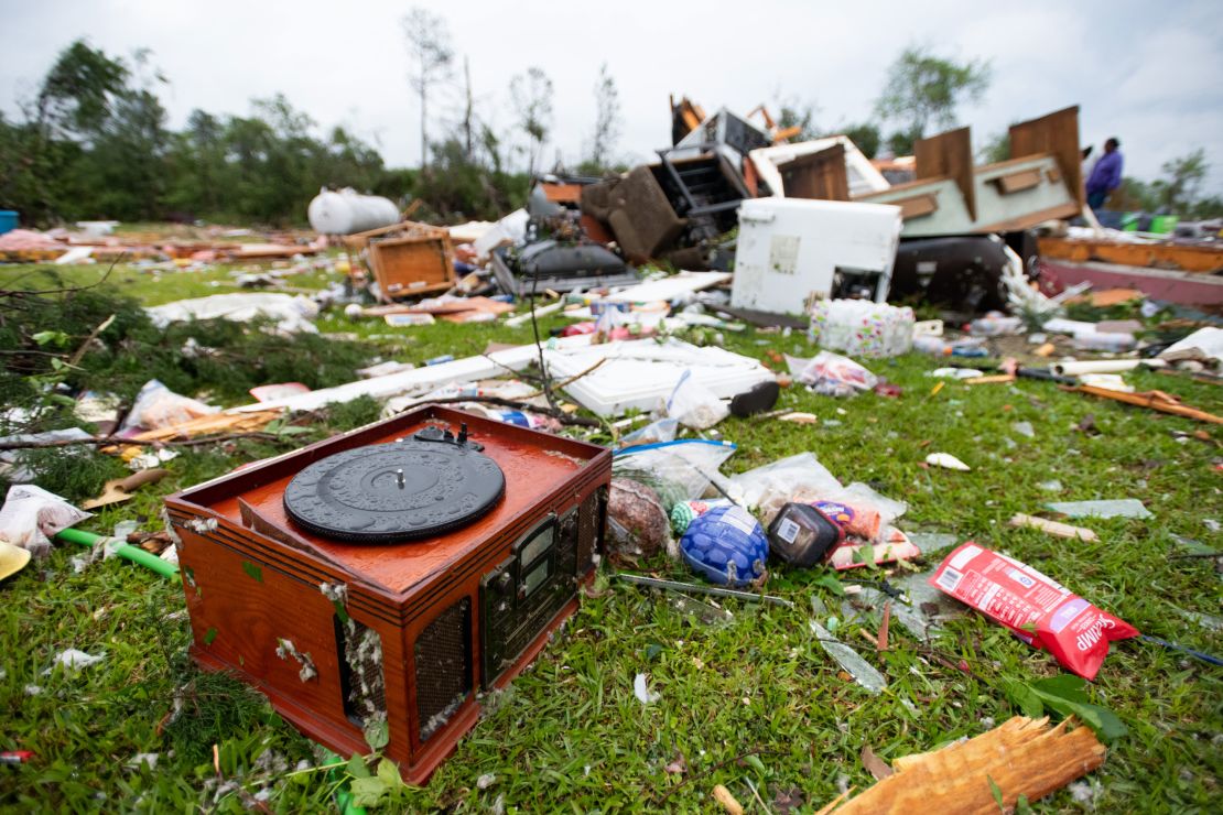 A record player sits in a yard Monday in Livingston, South Carolina. 