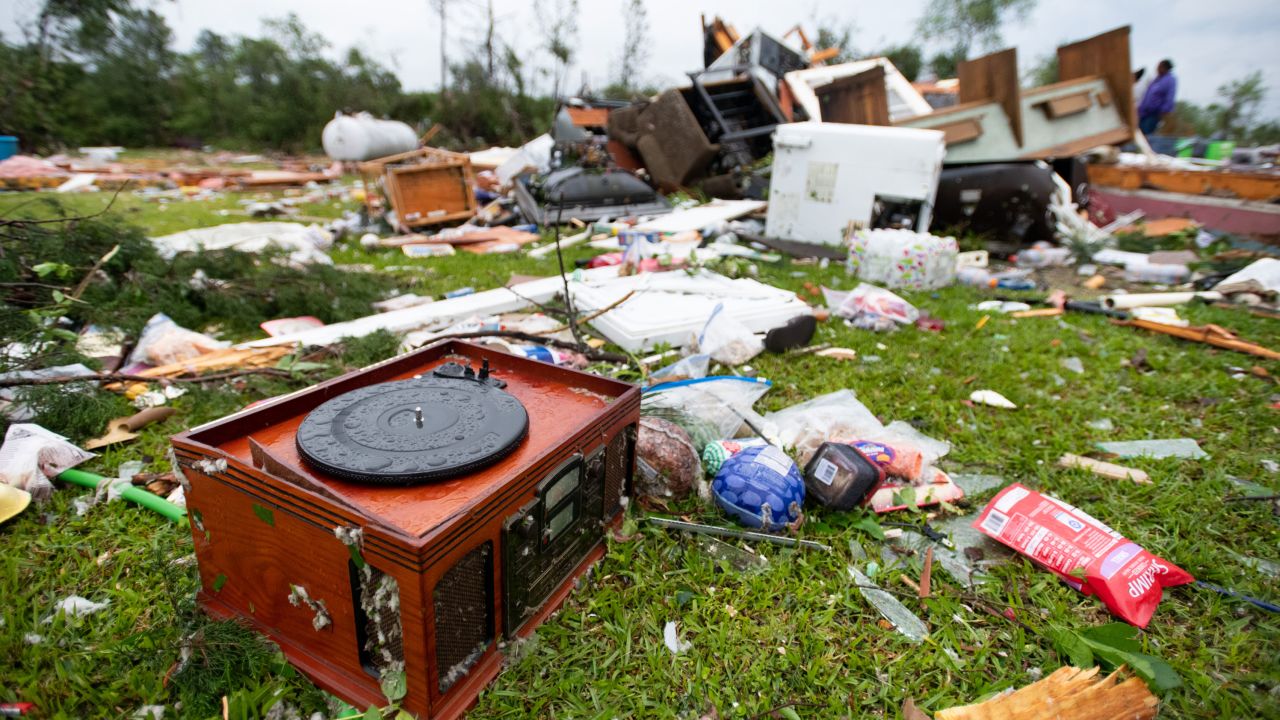A record player sits in a yard Monday in Livingston, South Carolina.