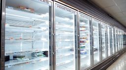 Empty store shelves are seen in a supermarket as people has been stocking up for food and other essential items fearing the supply shortages.