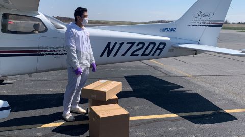Kim loading a Cessna with supplies destined for a rural hospital in Virginia. 