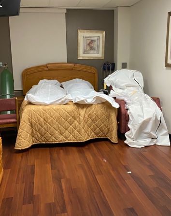 Bodies are stored in a vacant room at Sinai-Grace Hospital in Detroit. Two sources told CNN that at least one room, which is typically used for studies on sleeping habits, <a href="index.php?page=&url=https%3A%2F%2Fwww.cnn.com%2F2020%2F04%2F13%2Fhealth%2Fdetroit-hospital-bodies-coronavirus-trnd%2Findex.html" target="_blank">was used to store bodies</a> because the morgue was full and morgue staff did not work at night.