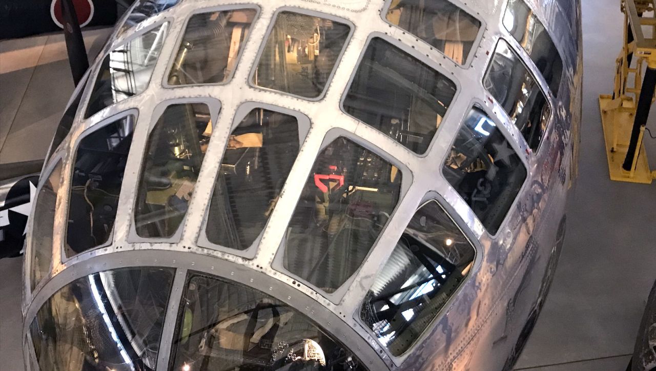<strong>The cockpit: </strong>Visitors to the Smithsonian Air and Space Museum in Chantilly, Virginia, can look down into the cockpit of Enola Gay.