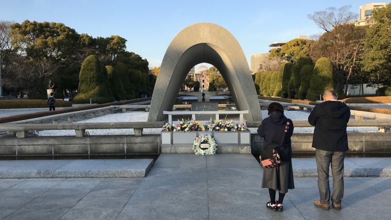 <strong>Hiroshima Peace Memorial Park: </strong>Visitors pay their respects in the Hiroshima Peace Memorial Park, situated near ground zero in the Japanese city.