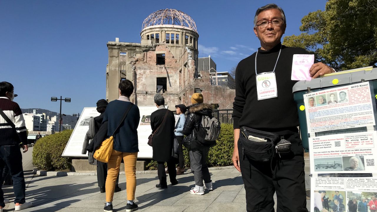 <strong>Keeping history alive: </strong>74-year-old Kosei Mito is an in utero atomic bomb survivor. He says he goes to the memorial almost daily to tell its history to tourists. 