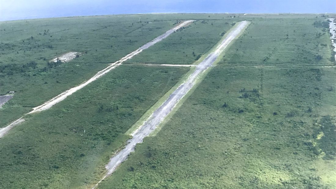 <strong>Aerial views of the runway: </strong>Two of the runways on North Field, Tinian island, are seen from the air in January 2020. In 1945, the B-29 bomber Enola Gay took off from Runway Able (left) on its mission to drop the atomic bomb on Hiroshima, Japan.