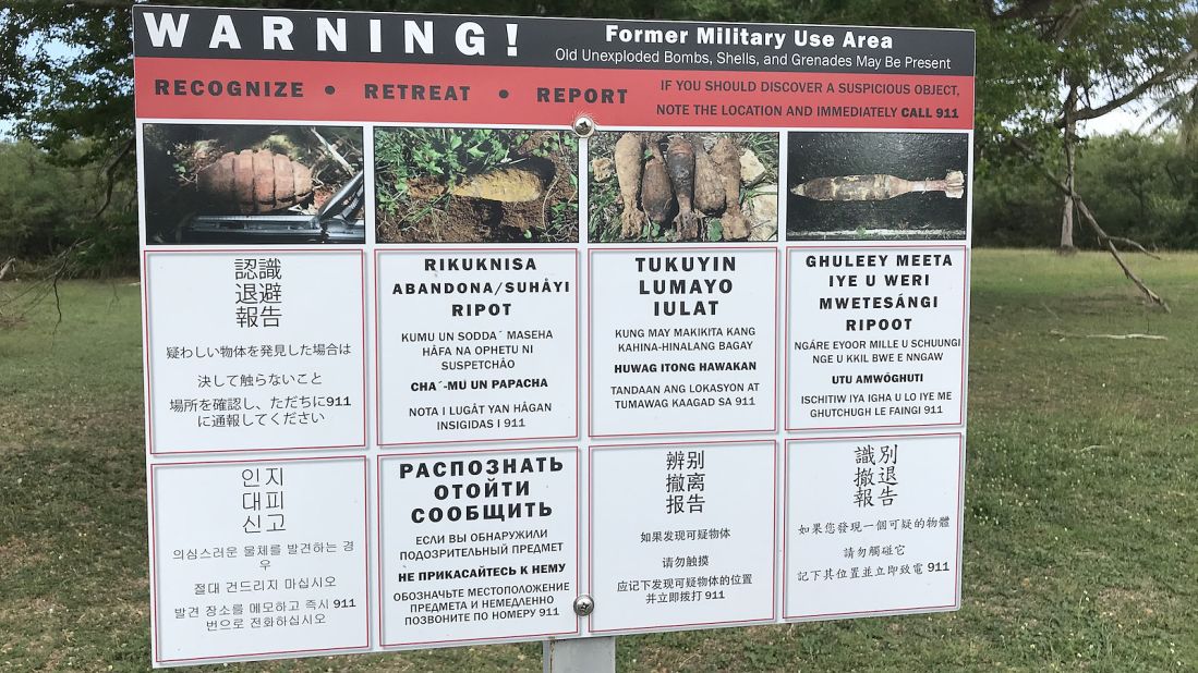 <strong>Warning: </strong>A sign at North Field, Tinian, warns visitors that unexploded munitions from World War II still pose a danger in the area.