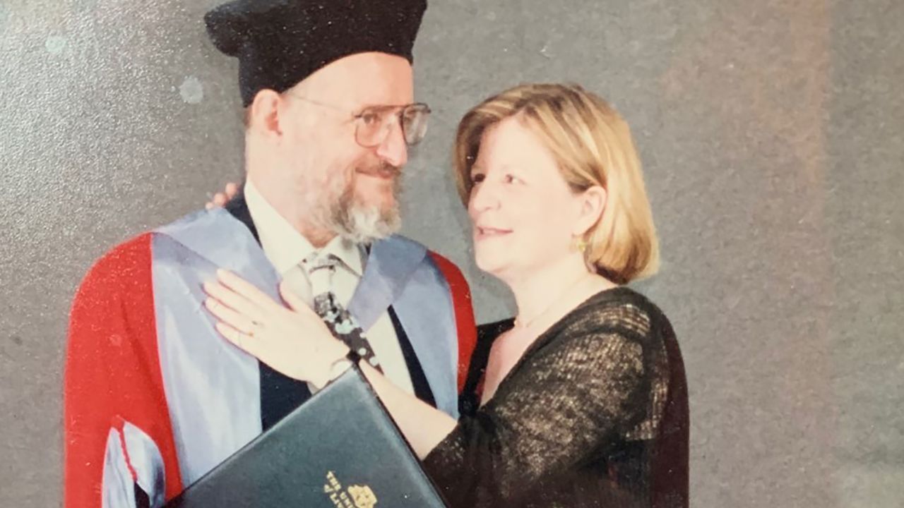 Conway and his wife, Diana, celebrating his honorary degree from the University of Liverpool in 2001.